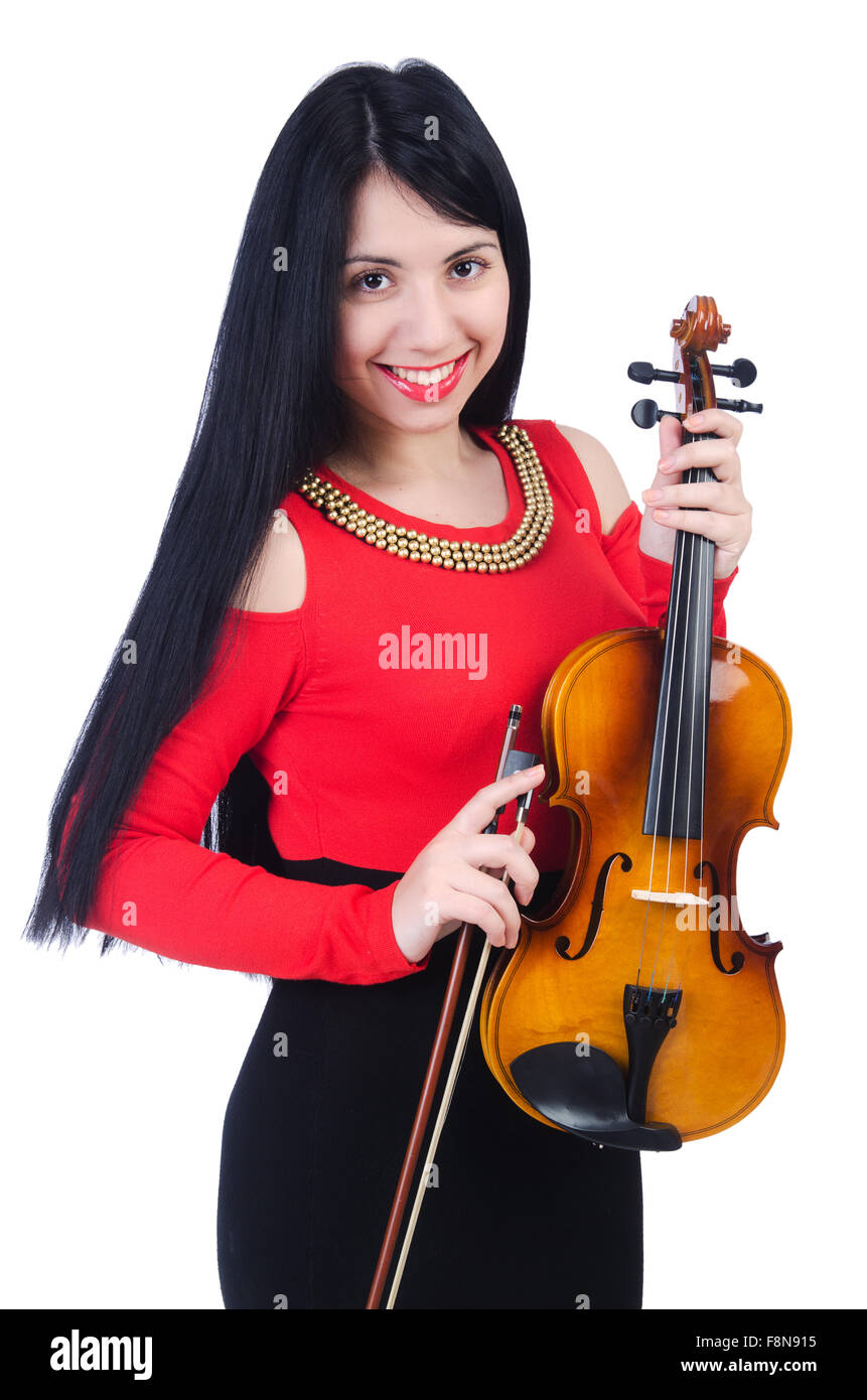 Young girl with violin on white Stock Photo - Alamy
