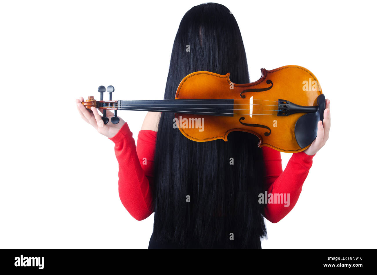 Young girl with violin on white Stock Photo - Alamy