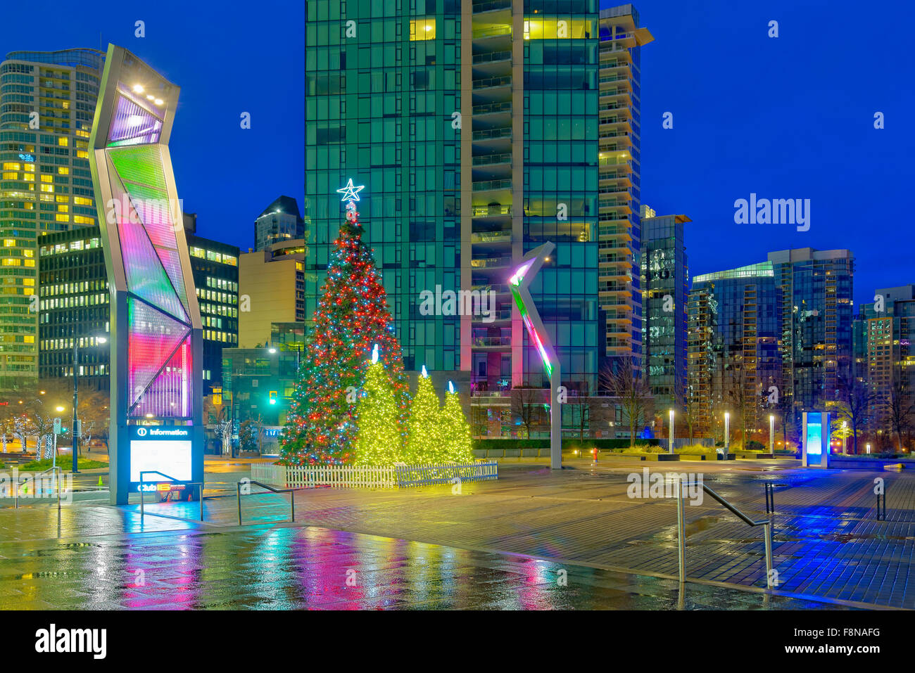 Christmas trees, Jack Poole Plaza, Vancouver, British Columbia, Canada