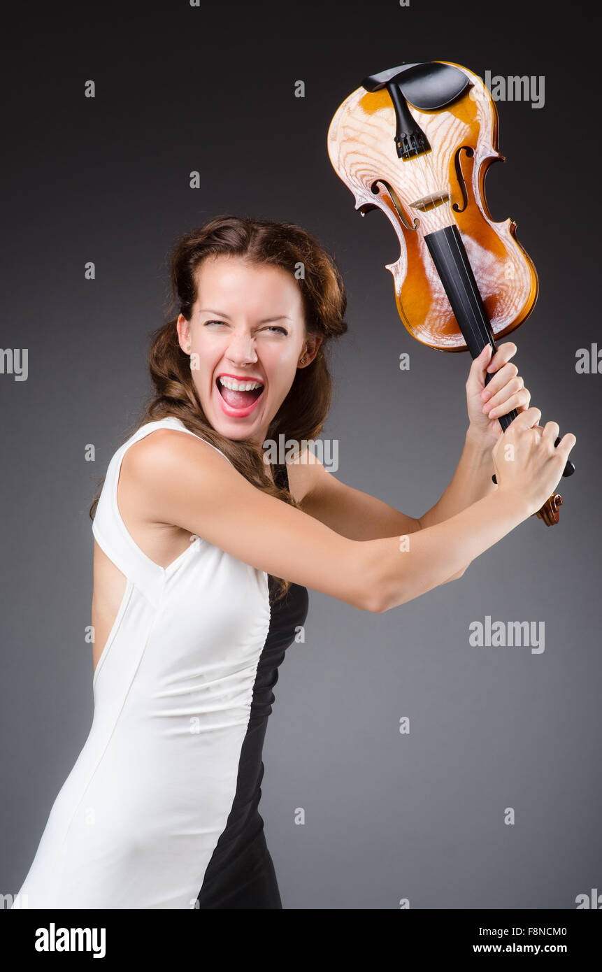 Girl with violin isolated on white Stock Photo - Alamy