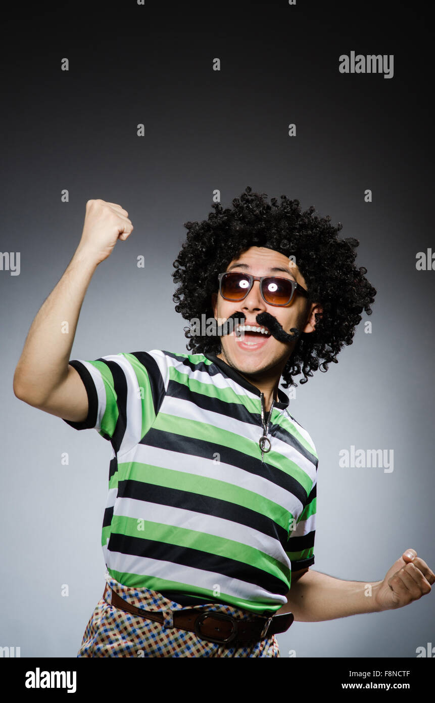 Funny man with afro hairstyle isolated on white Stock Photo - Alamy