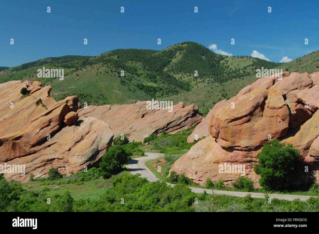 Red Rocks Park, Colorado landscape with winding road through sandstone ...