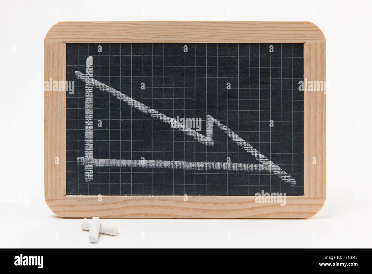 Blackboard With Graph Showing Recession Stock Photo