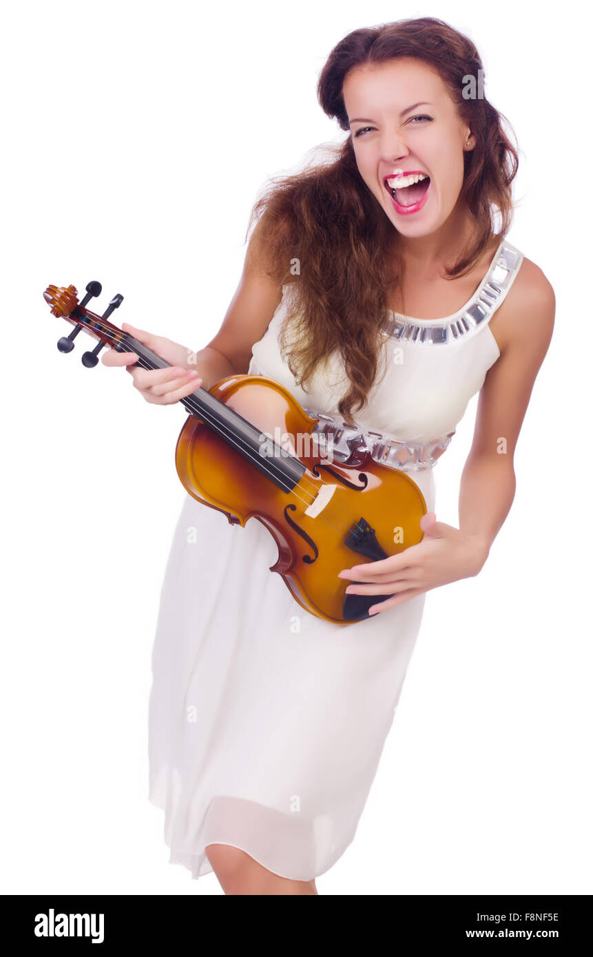 Young girl with violin on white Stock Photo - Alamy