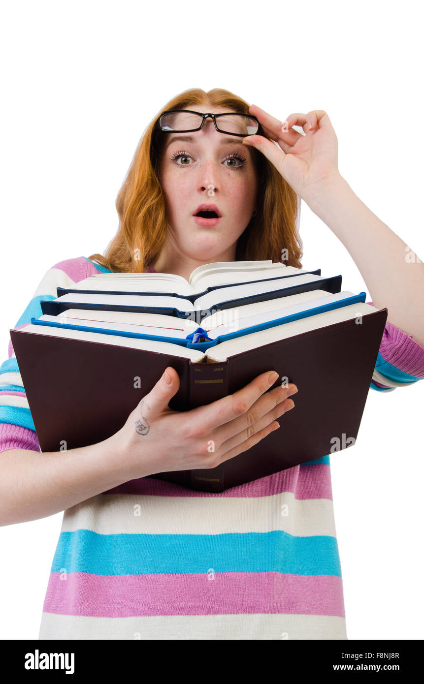 Young student with books isolated on white Stock Photo - Alamy