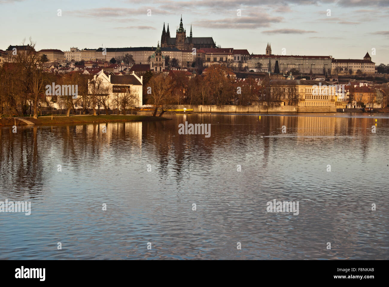 panorama of Prague Castle with Vltava river Stock Photo