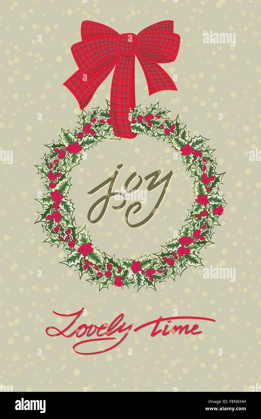 Vintage Christmas card with wreath of holly berry Stock Vector Image ...