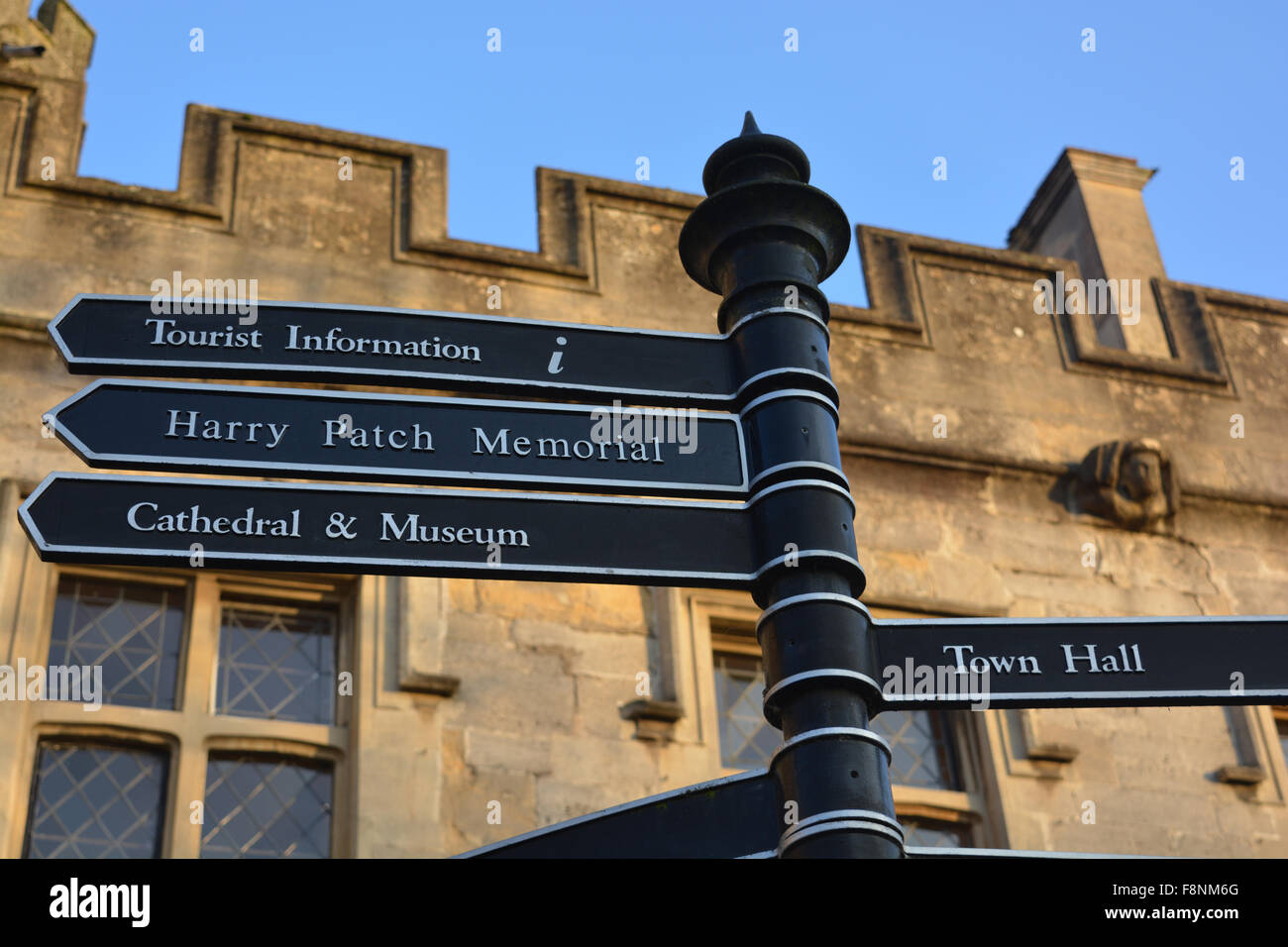 Typical information signpost in Wells, Somerset, England Stock Photo ...