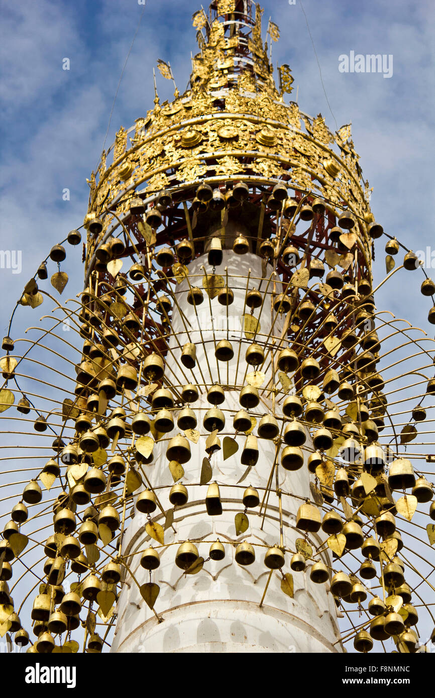 Close up of the bells on top of the The pagoda area of Kakku also known ...