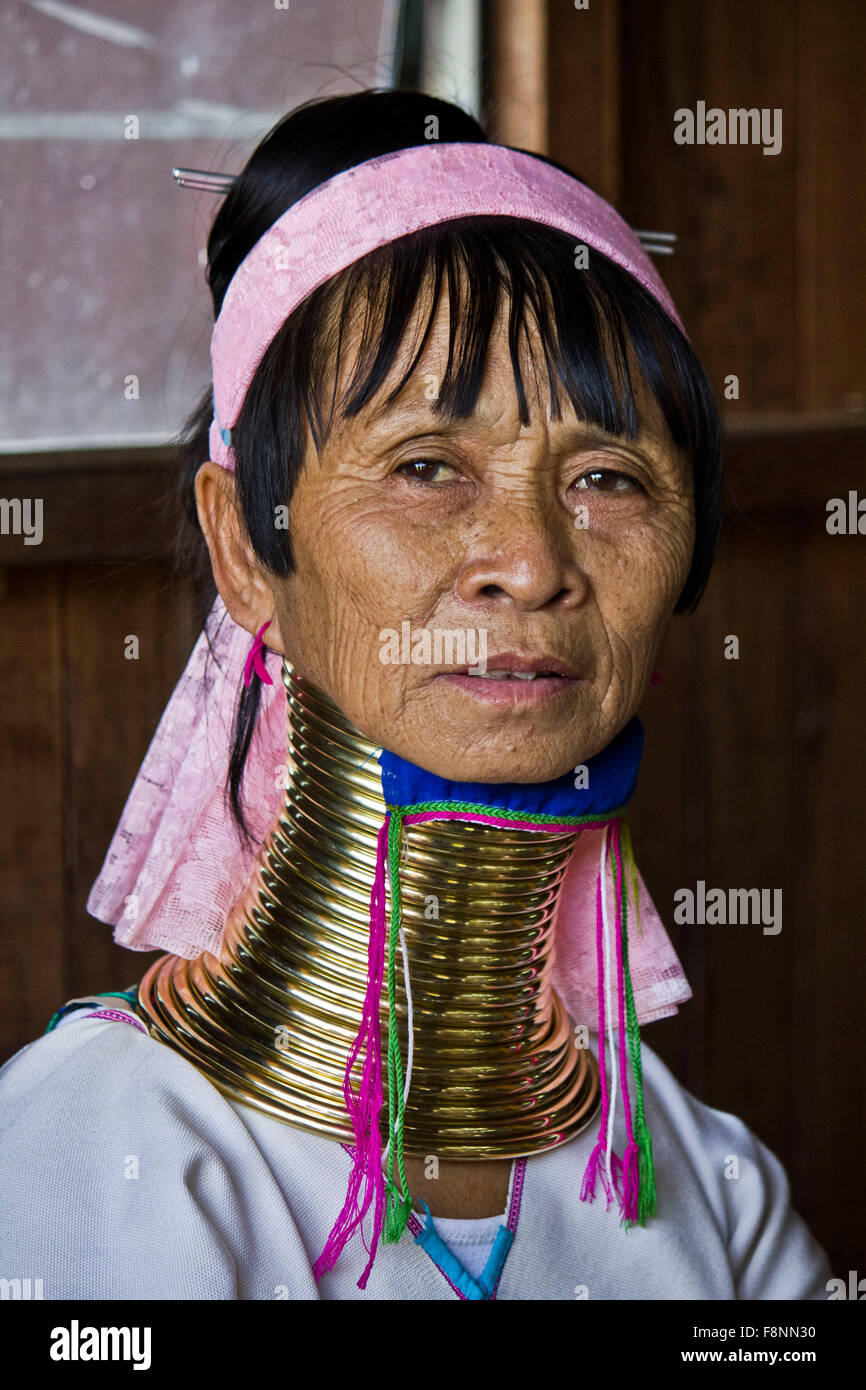 The Kayan women wear brass coils around their necks to give the
