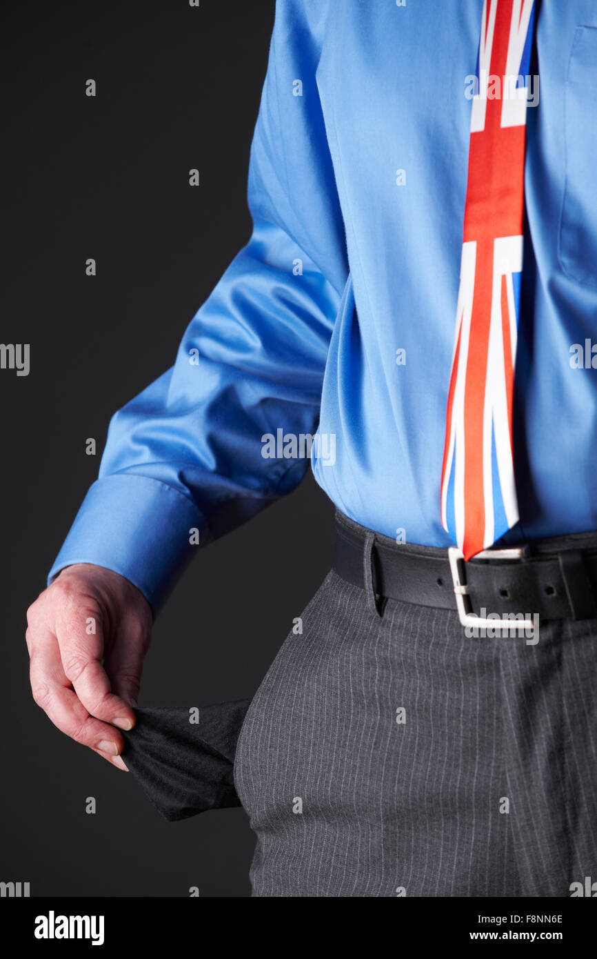 British Businessman Wearing Union Jack Tie Pulling Out Pocket Stock