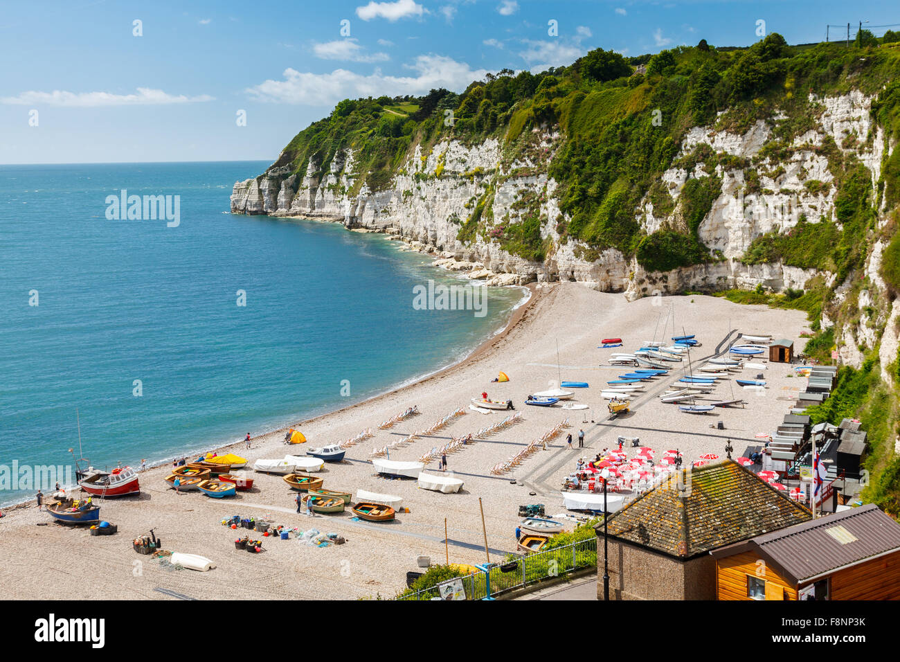 Overlooking the beach and cliffs at Beer in Lyme Bay Devon England UK Europe Stock Photo