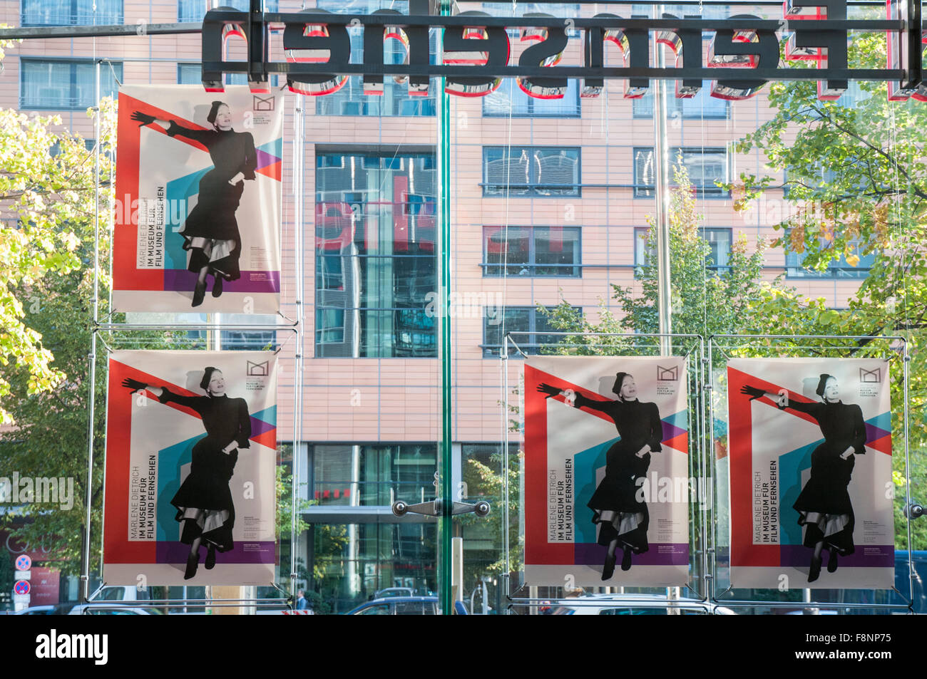 Marlene Dietrich posters promote a Museum of Film & TV at Potsdamer Platz, Berlin Stock Photo