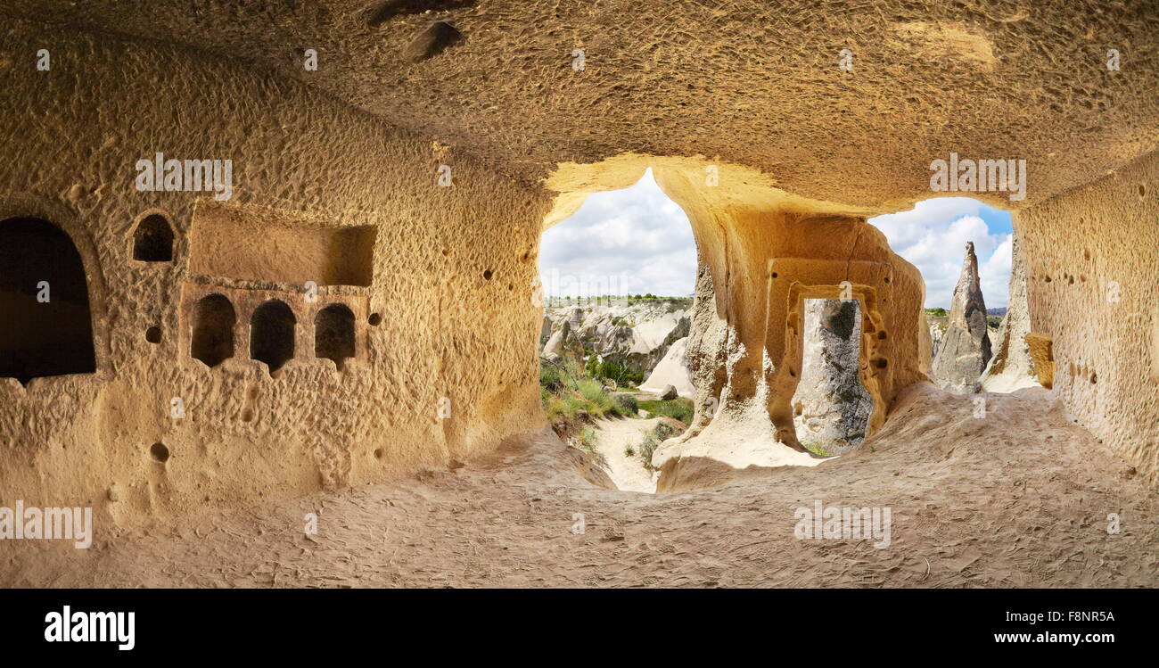 View of the Cappadocia from the cave home, Goreme National Park, Turkey, UNESCO Stock Photo