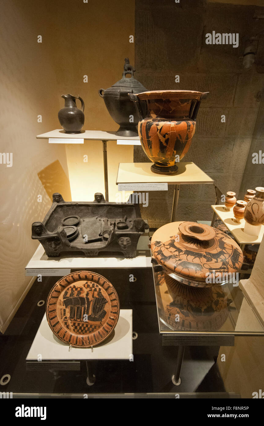 Ancient finds found in Tumuli of Camucia (near Cortona), MAEC Museum in Cortona, Tuscany, Italy Stock Photo