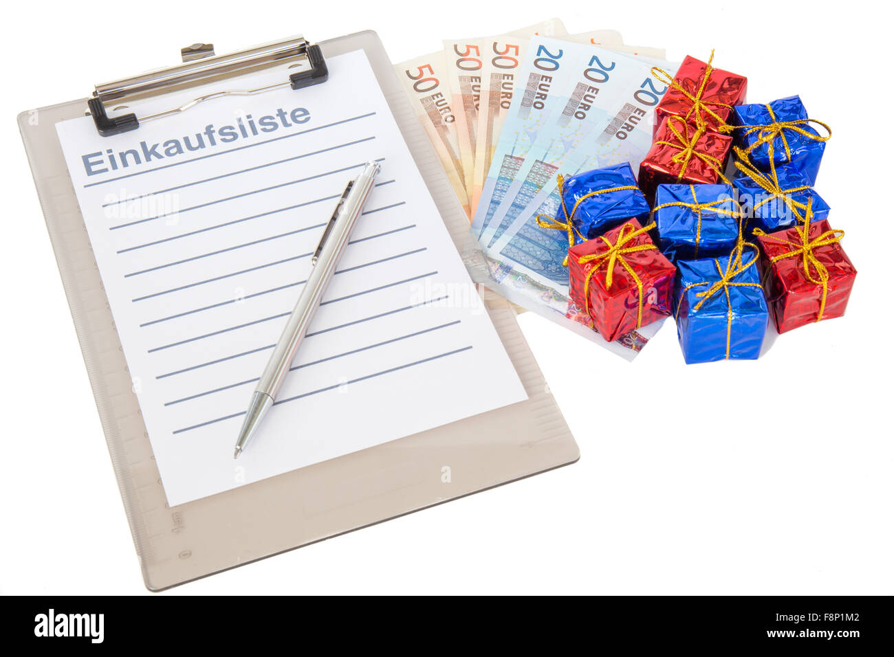 Christmas shopping list with euros in german Stock Photo
