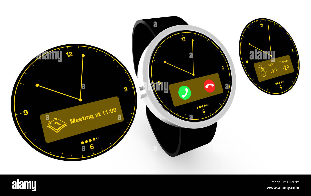 Smartwatch with three different watchfaces Stock Photo