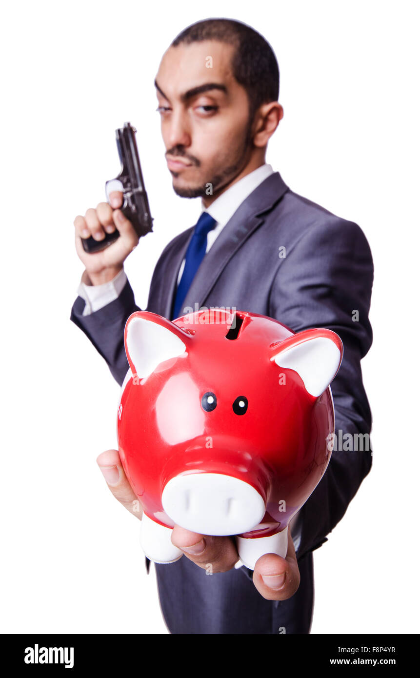 Man gun piggy bank hires stock photography and images Alamy