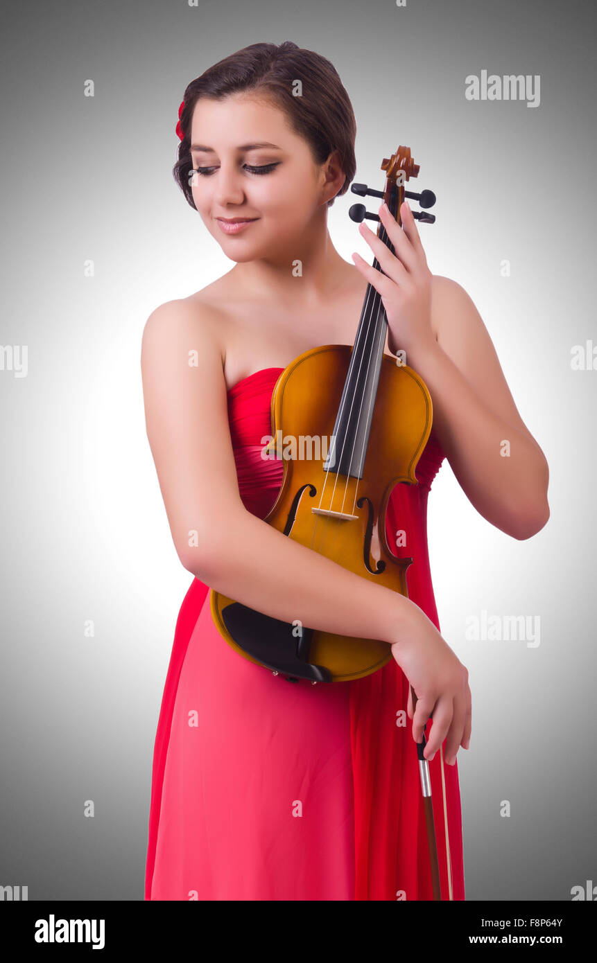 Young girl with violin on white Stock Photo - Alamy