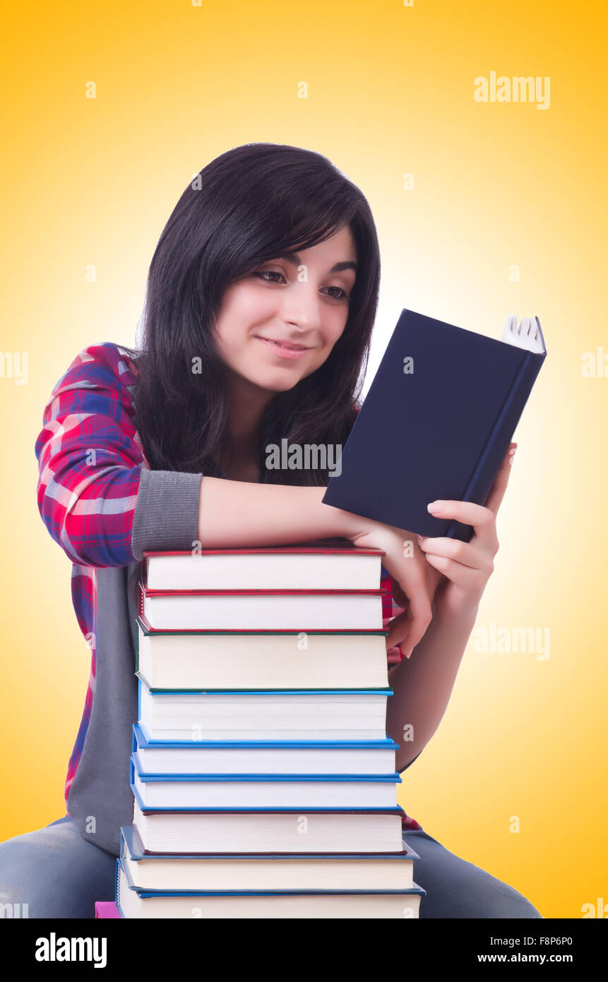 Girl student with books on white Stock Photo - Alamy