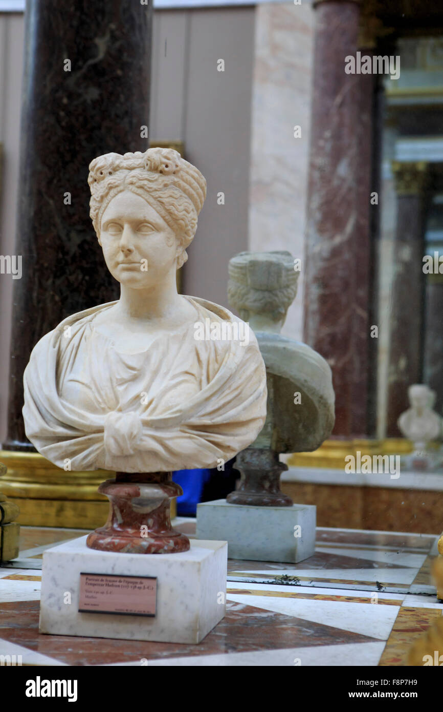 A sculpture of a female bust in The Louvre Museum, Paris, France Stock