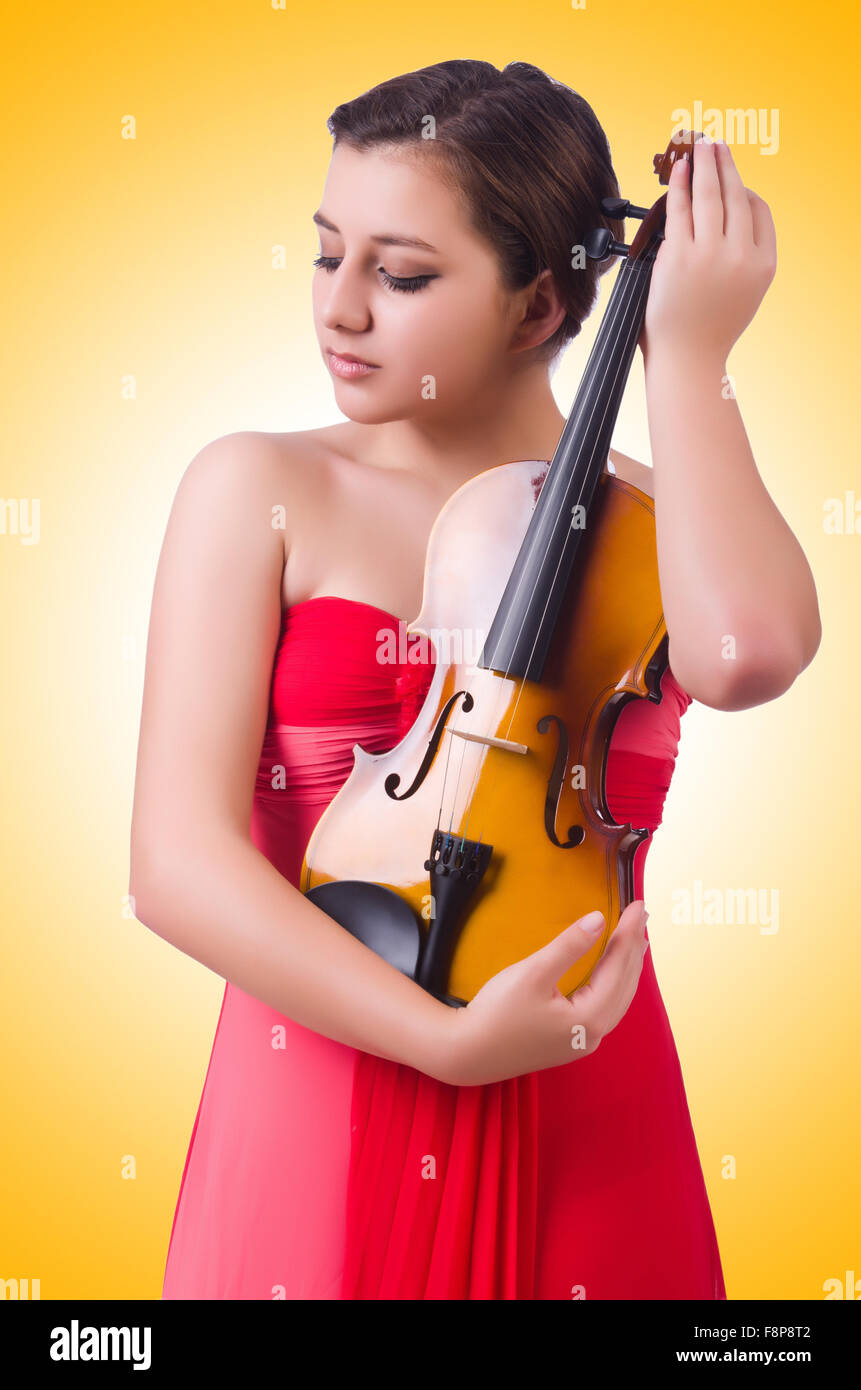 Young girl with violin on white Stock Photo - Alamy
