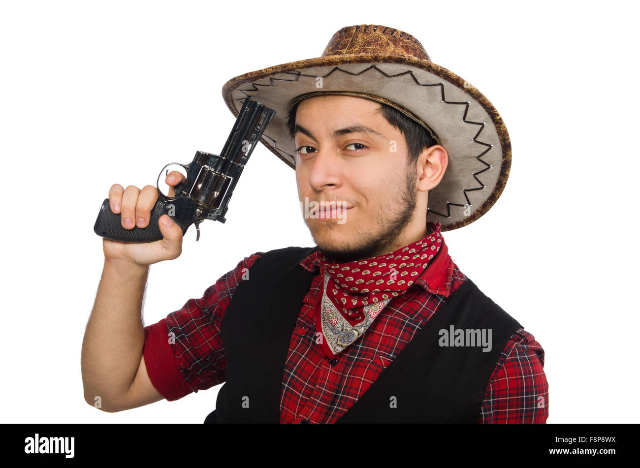 Young cowboy isolated on white Stock Photo Alamy