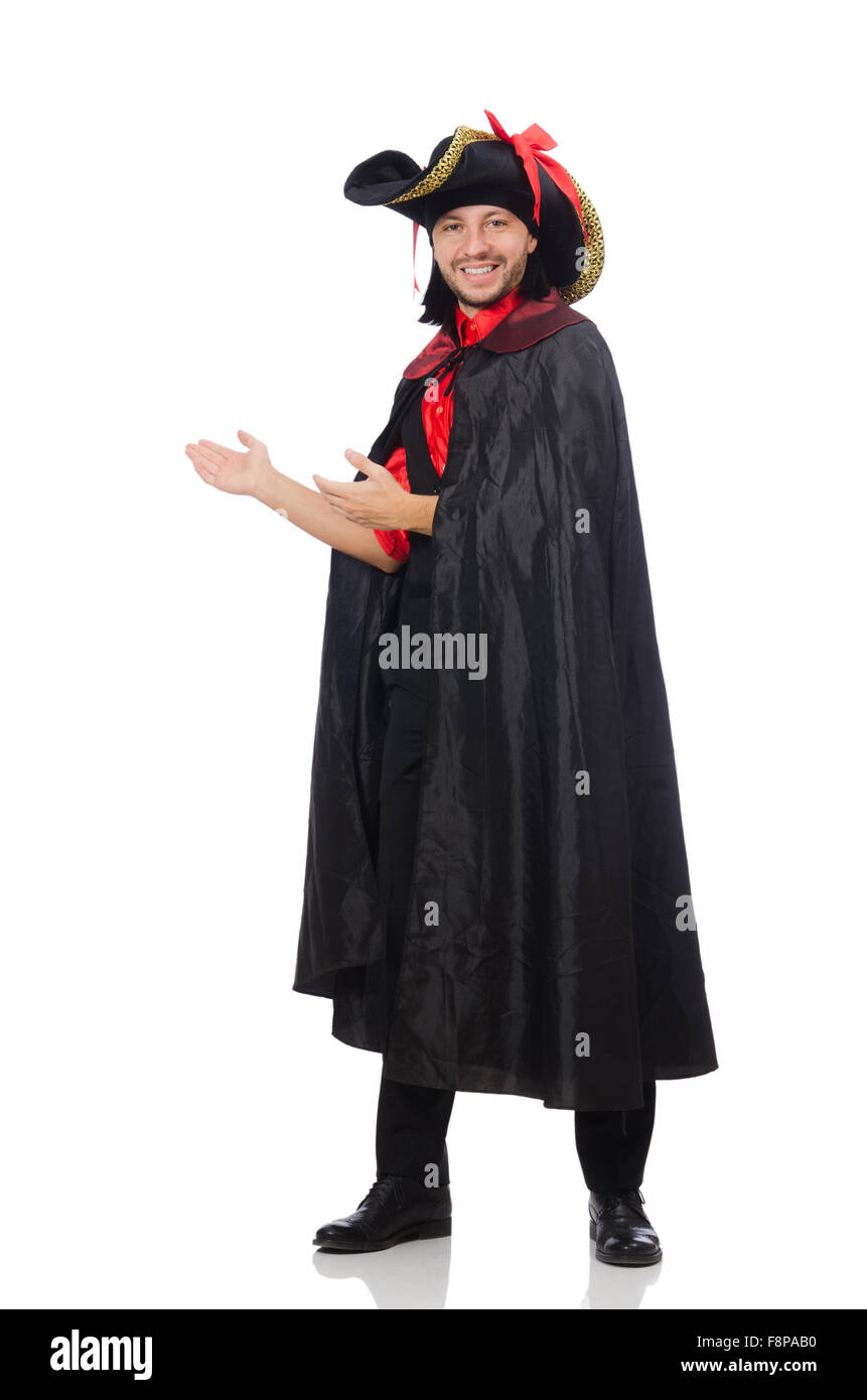 Young man in carnival coat isolated on white Stock Photo - Alamy