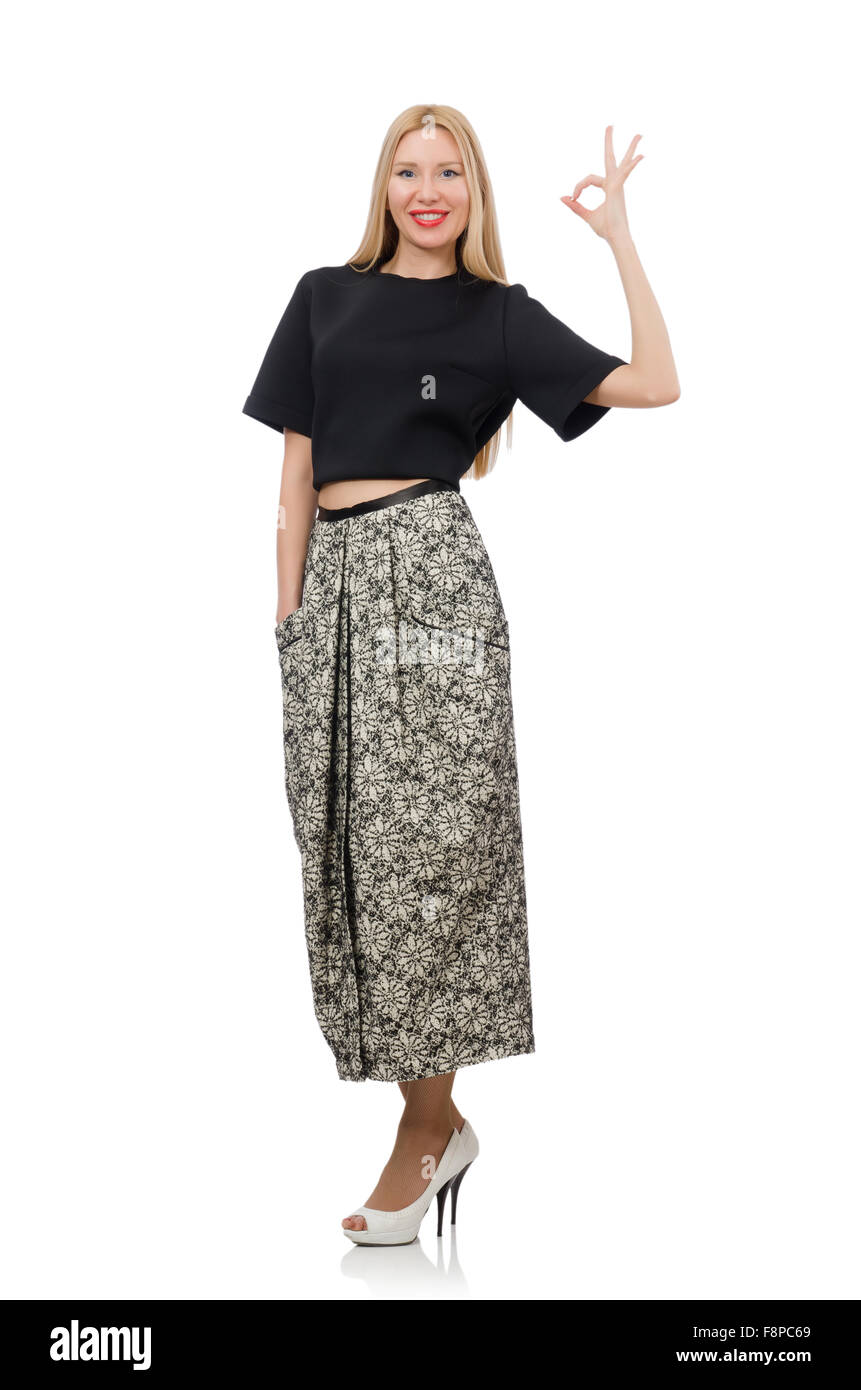 Pretty woman in long skirt isolated on white Stock Photo - Alamy