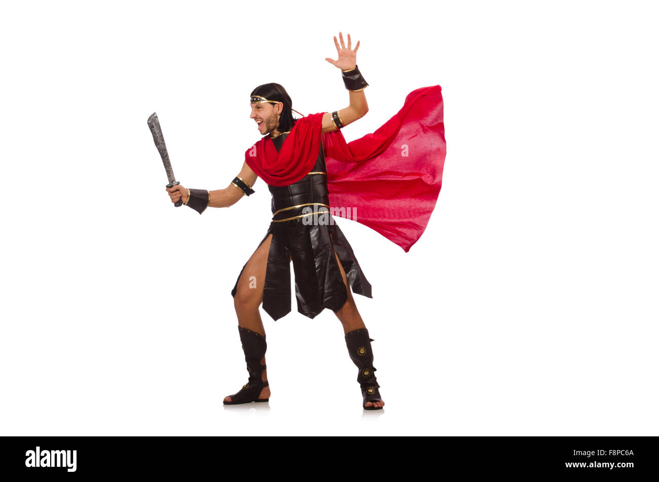 Gladiator with sword isolated on white Stock Photo