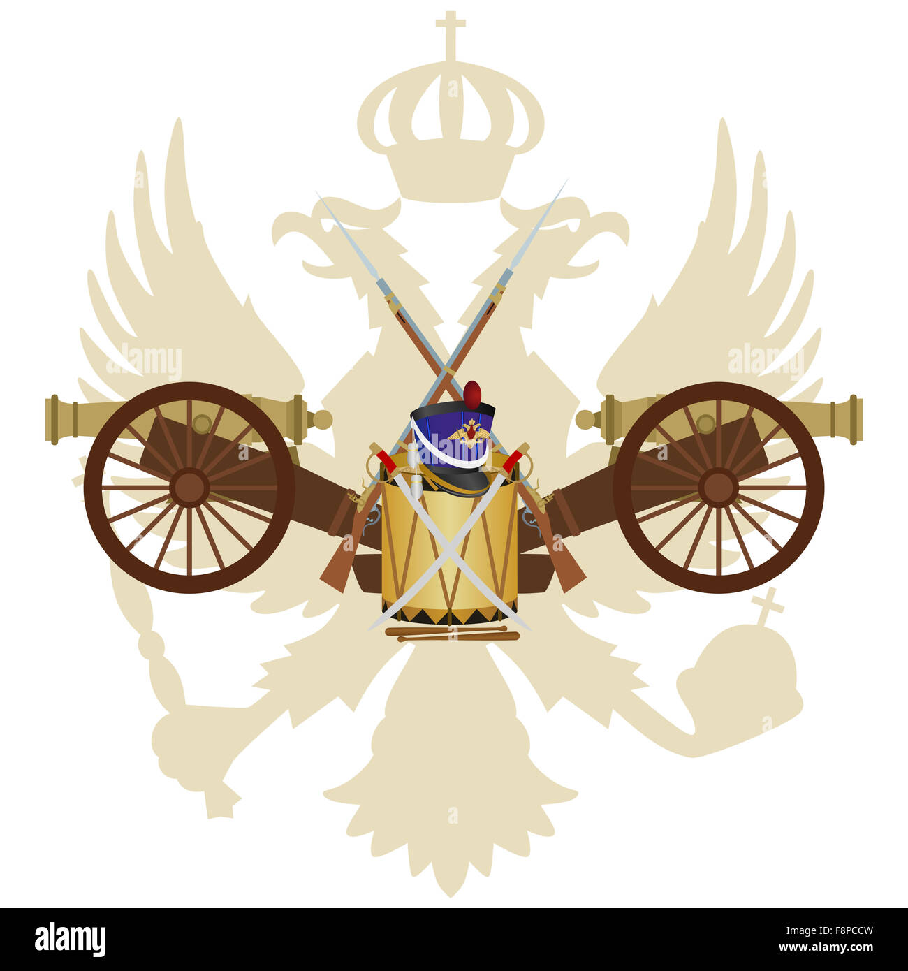 Coat of arms of Russia and in the 1812 war. The illustration on a white background. Stock Photo