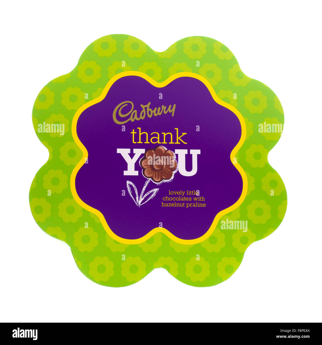 Cadbury Thank You Lovely Little Chocolates With Hazelnut Praline on a White Background Stock Photo