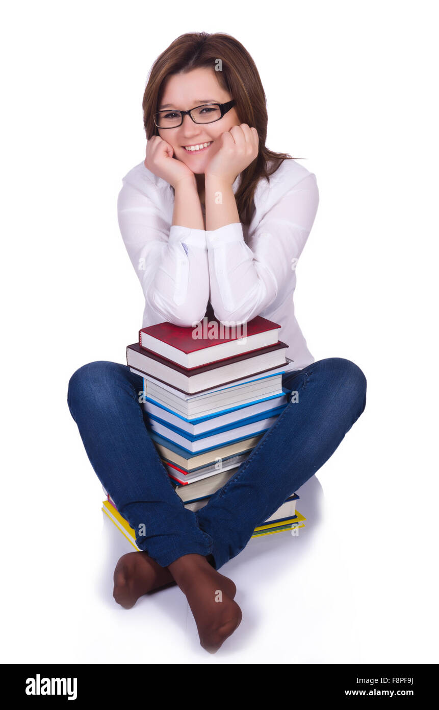 Student with books isolated on white Stock Photo - Alamy