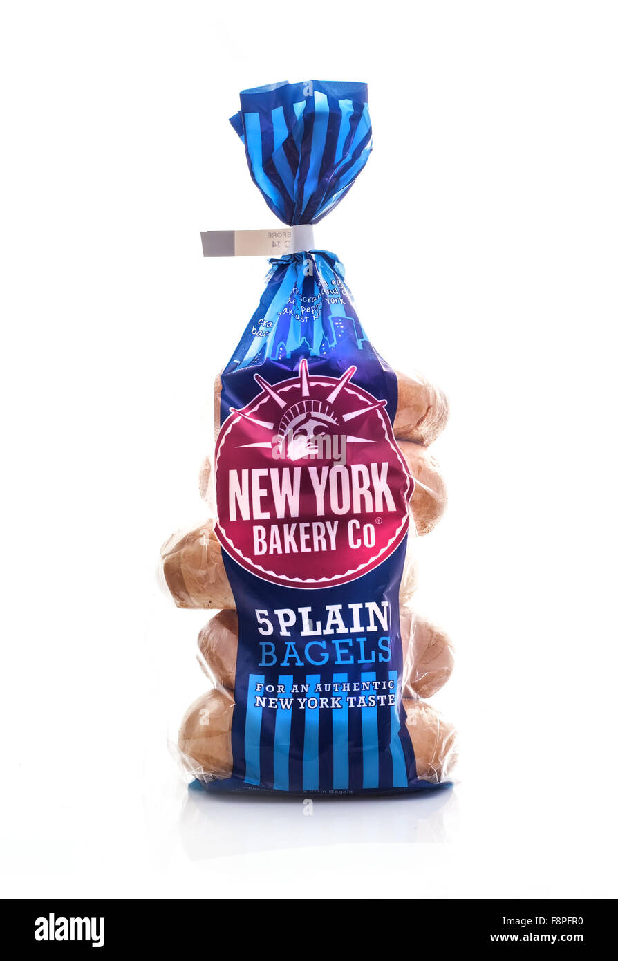 Five Pack of New York Bakery Co Plain Bagels on a White Background