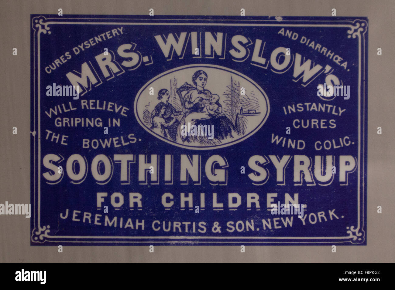 Mrs. Winslow's Soothing Syrup for Children label, circa 1900 - DEA museum, Arlington, Virginia USA Stock Photo