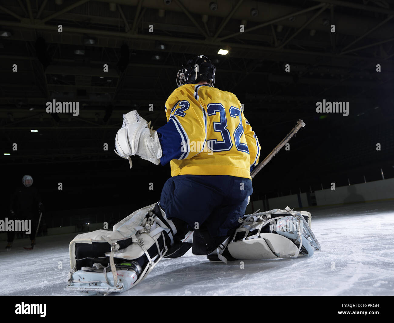 ice hockey goalkeeper player on goal in action Stock Photo Alamy