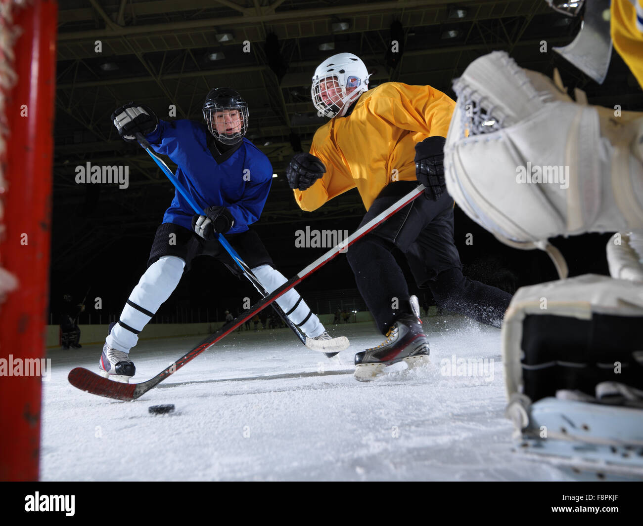 ice hockey goalkeeper player on goal in action Stock Photo Alamy