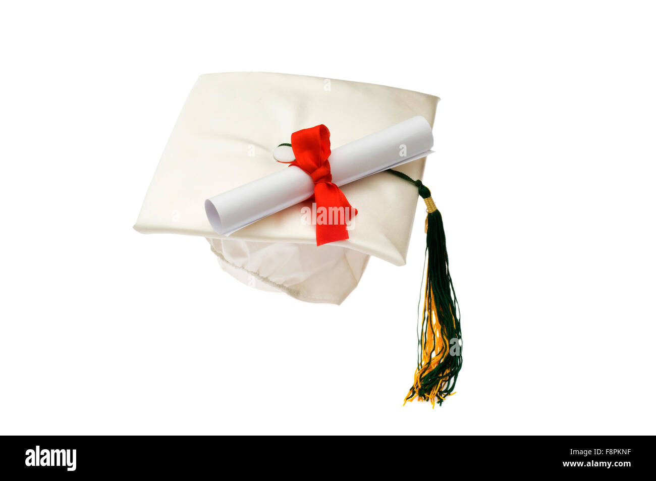 Graduation cap and diploma isolated on white Stock Photo - Alamy