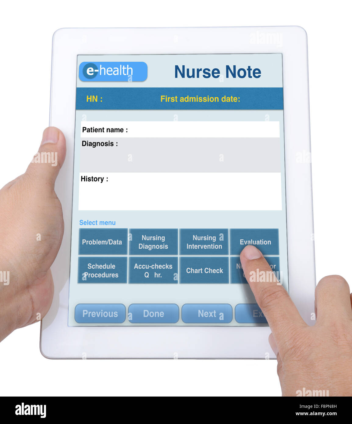 Using of health information technology on tablet computer for medical and nurse note record. Stock Photo