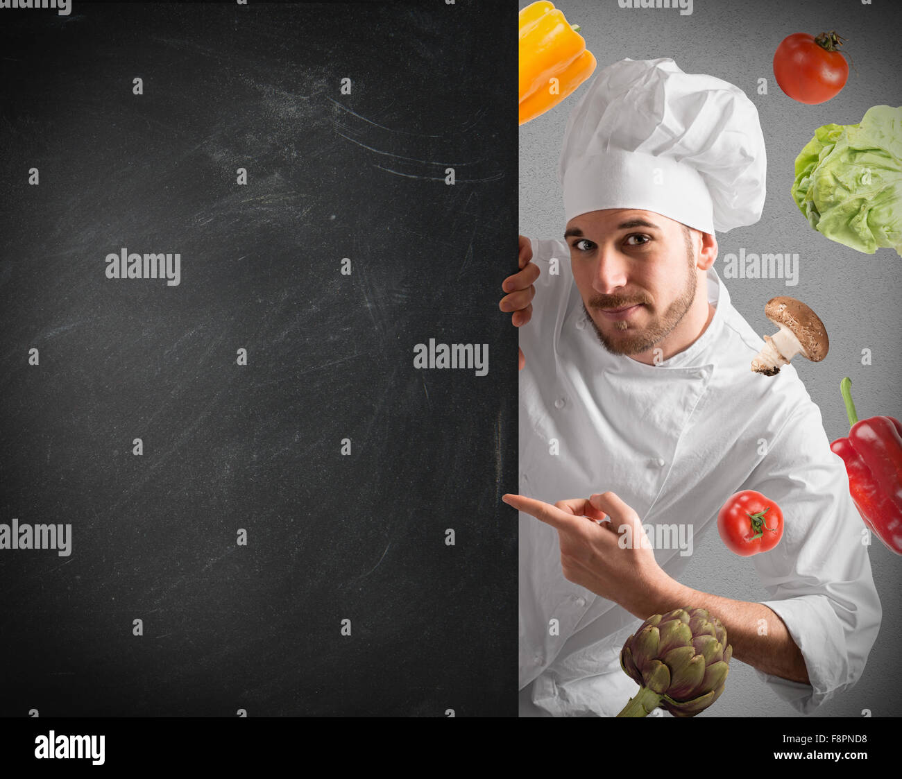 Chef with blackboard Stock Photo