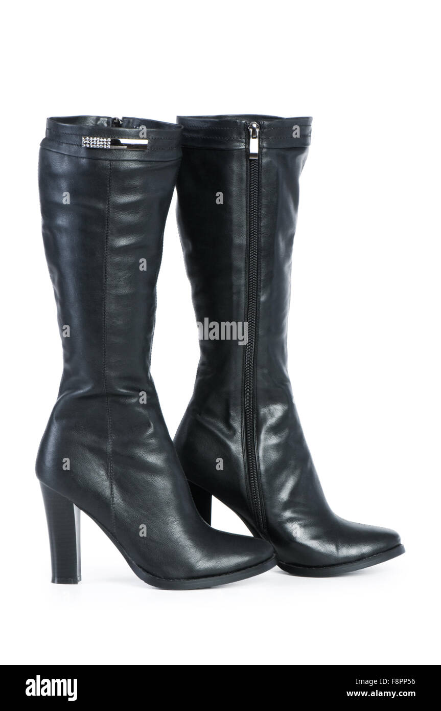 Black boots isolated on the white background Stock Photo - Alamy
