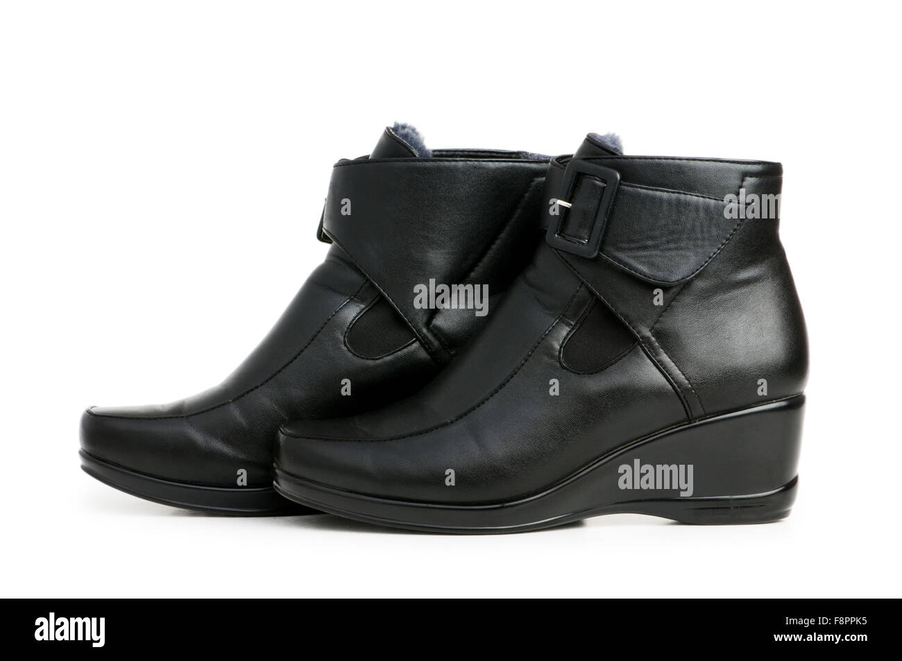 Black boots isolated on the white background Stock Photo - Alamy