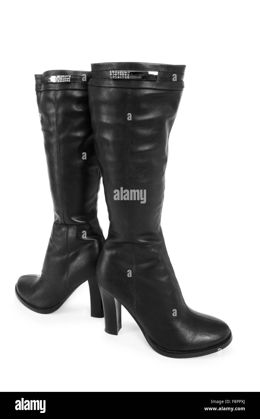Black boots isolated on the white background Stock Photo - Alamy