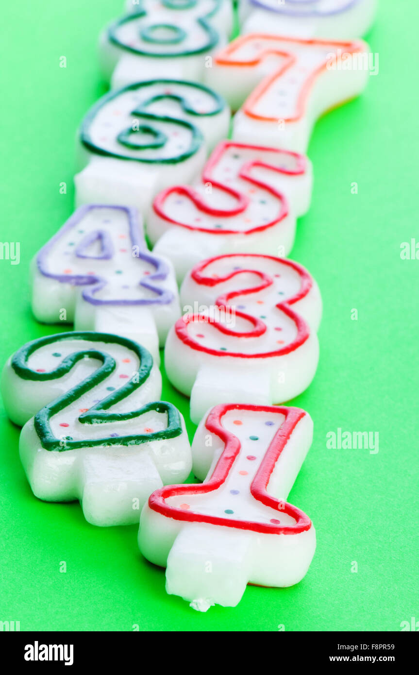 Birthday candles against colourful background Stock Photo - Alamy