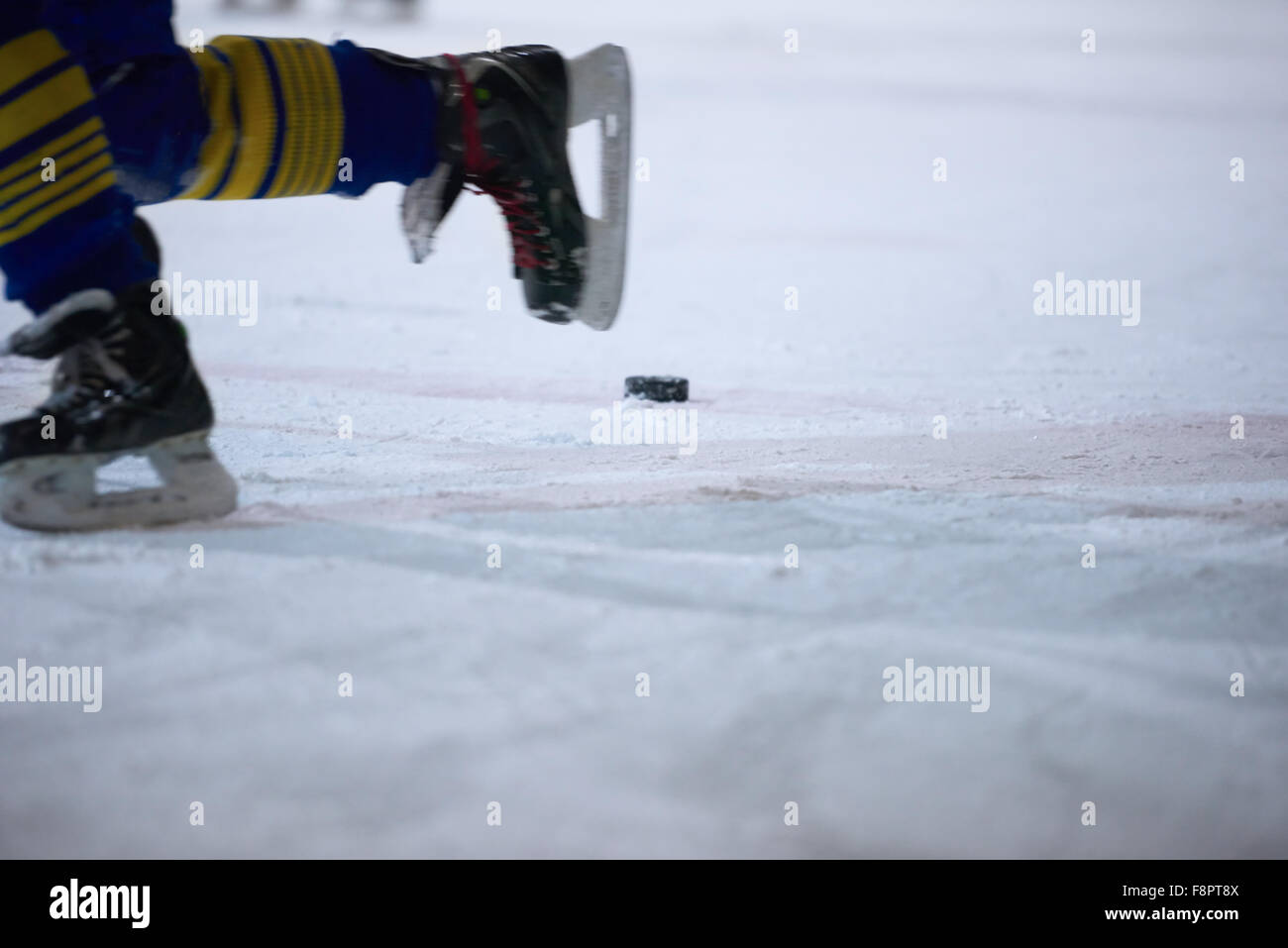 ice hockey player in action kicking with stick Stock Photo Alamy