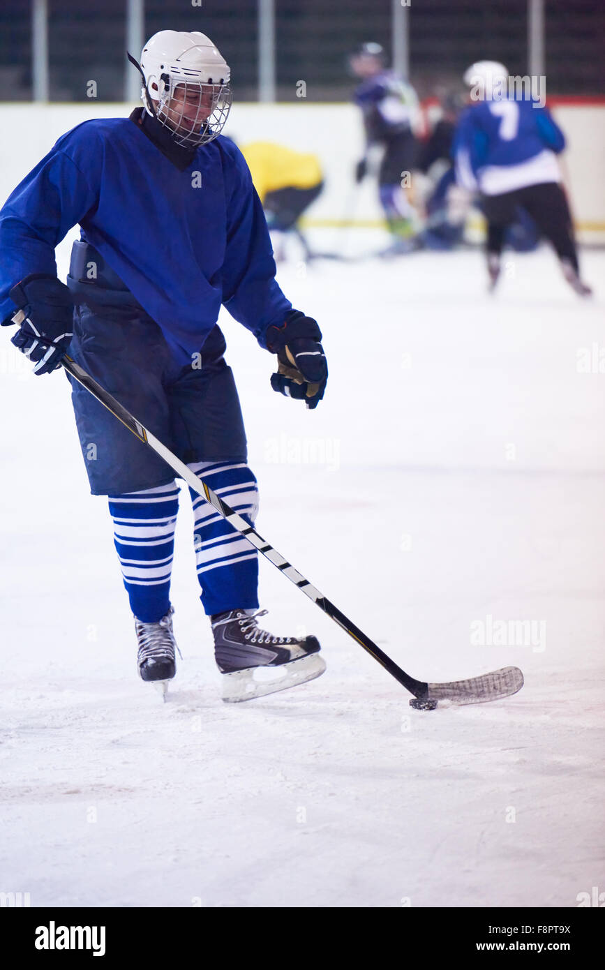 ice hockey player in action kicking with stick Stock Photo Alamy