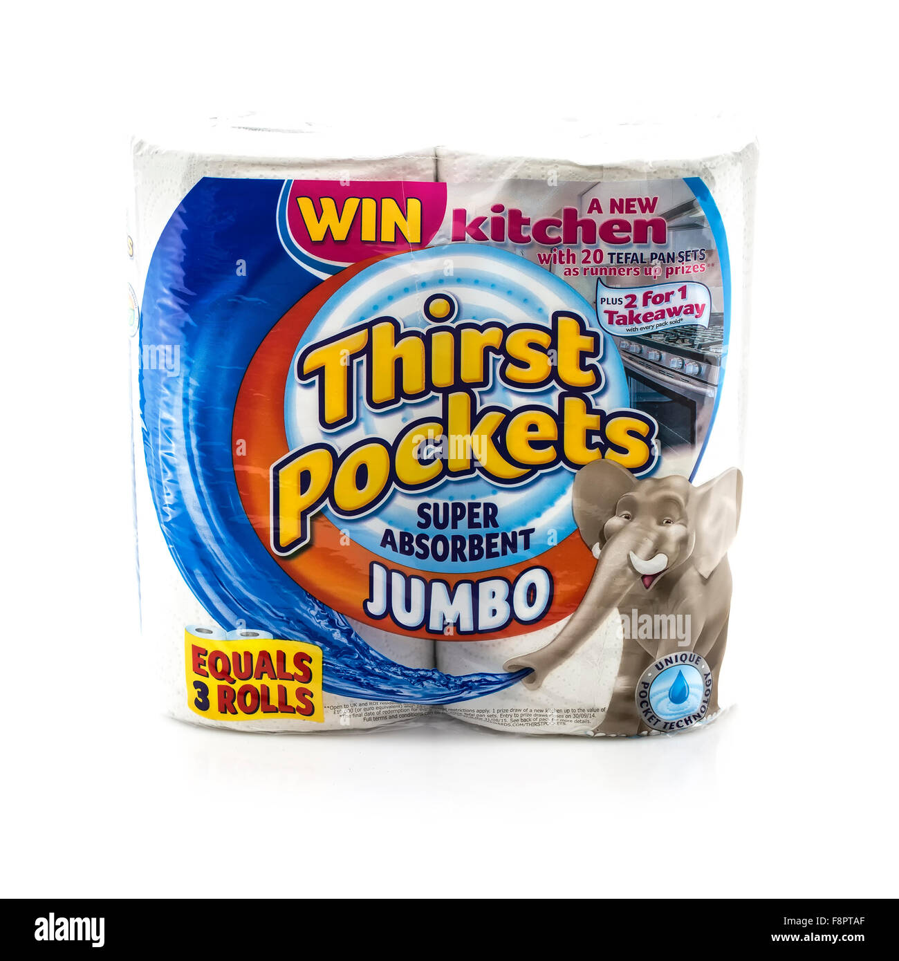 Pack Of Jumbo Thirst Pockets Kitchen Roll on a White Background Stock Photo