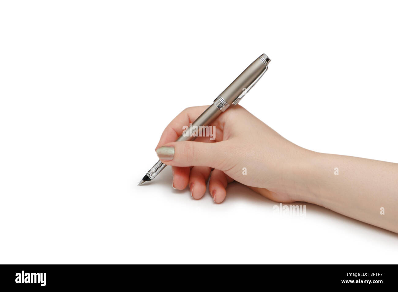 Hand holding pen isolated on white background Stock Photo - Alamy