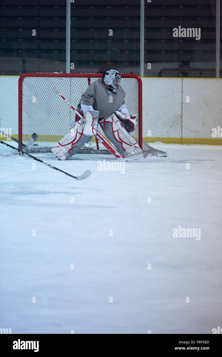 ice hockey player in action kicking with stick Stock Photo Alamy