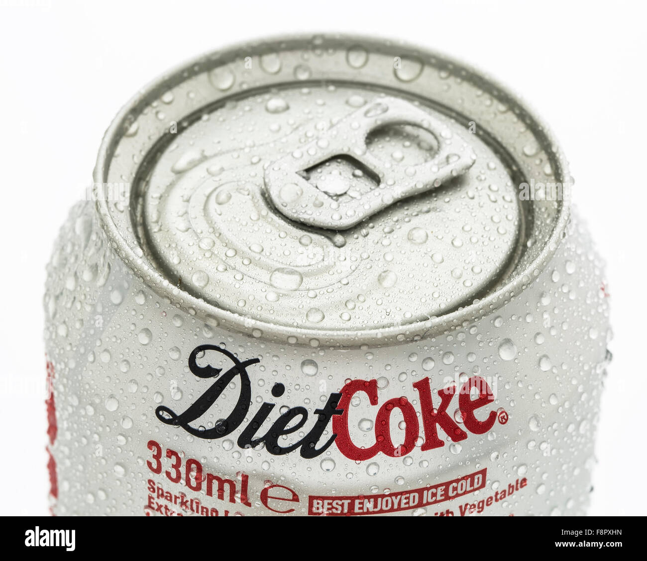 Can of Ice Cold Diet Coca-Cola on a white background Stock Photo